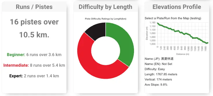 Detailed piste information like length, difficulty, elevation profile, etc